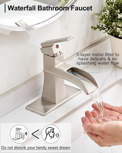 Grifo baño latón cepillado 4" orificio solo con drenaje