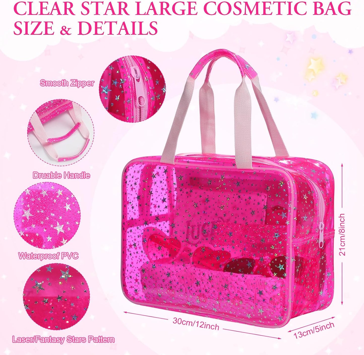 2 Bolsas Maquillaje Grande 12x5x8pulg con Asa y Bolsa PVC