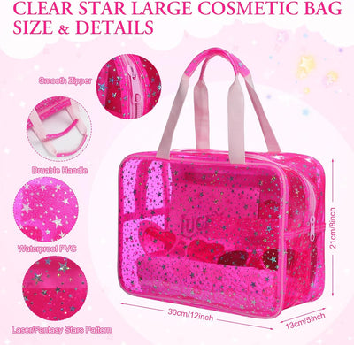 2 Bolsas Maquillaje Grande 12x5x8pulg con Asa y Bolsa PVC