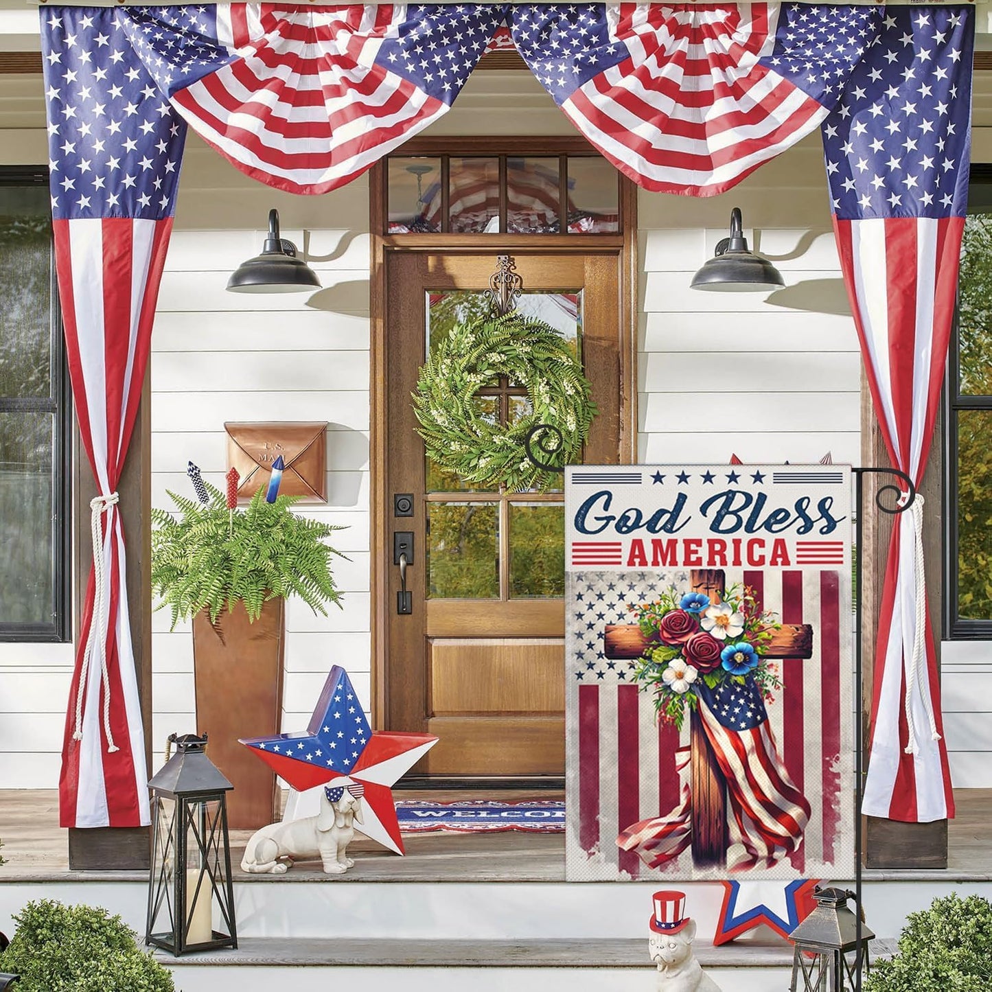 Banderas jardín doble cara 12x18pulg God Bless America