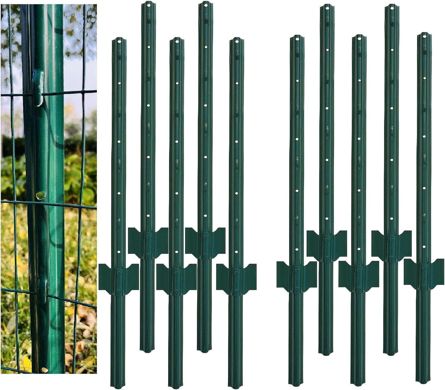 Poste valla metal verde 3ft pack 10 para valla jardín