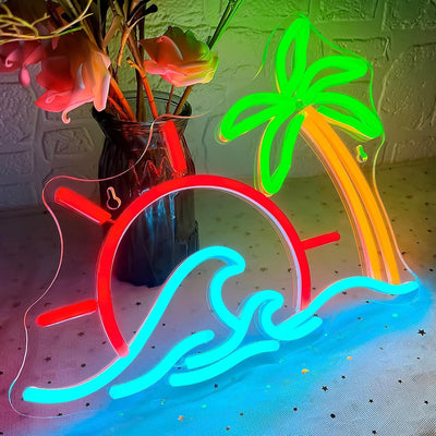 Letrero neón palmera luz LED decoración pared bar fiesta