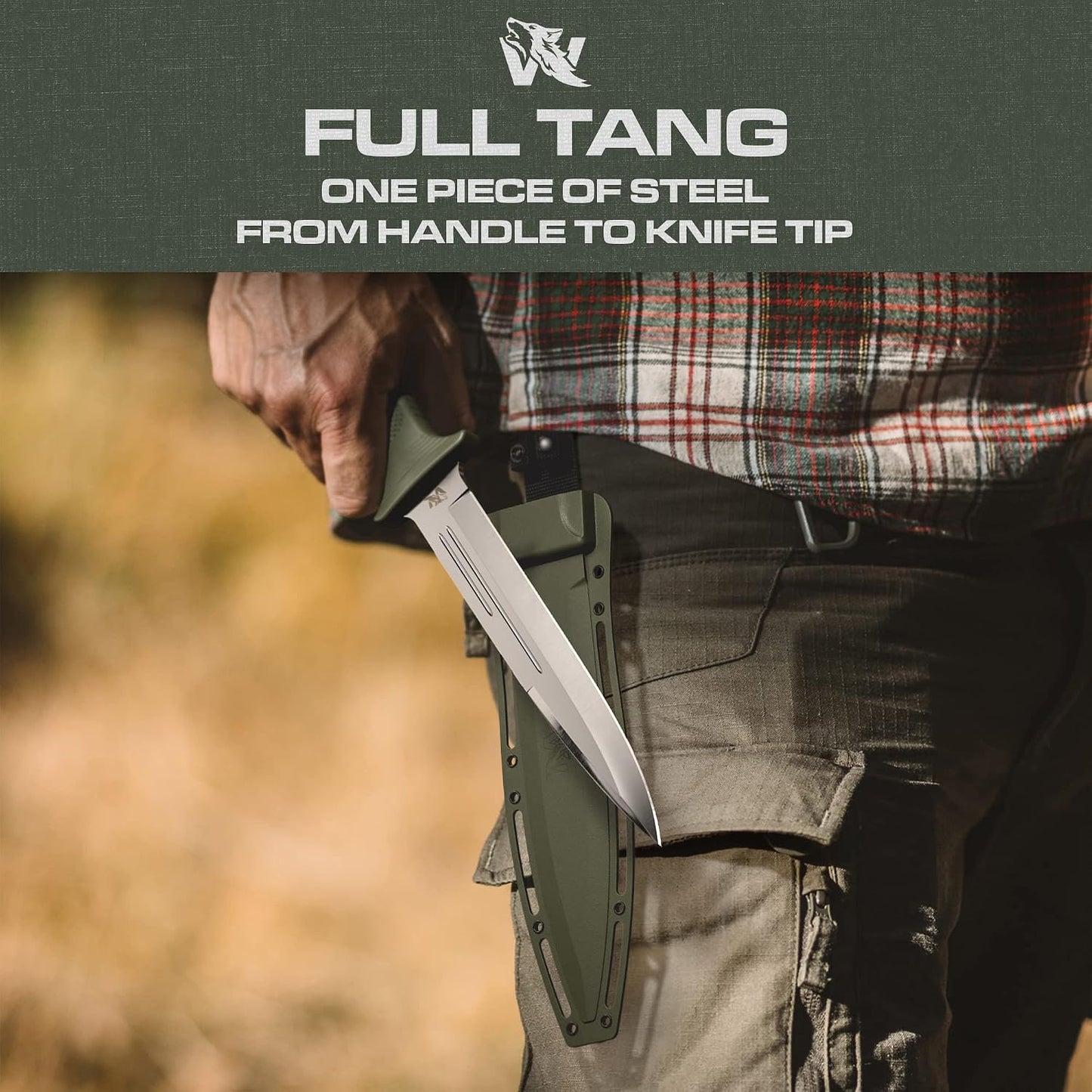 Cuchillo fijo D2 acero mango TPE caza supervivencia