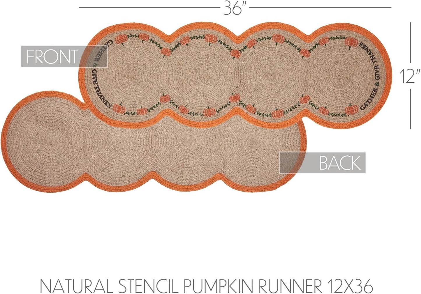 Mesa camino calabaza 12x36pulg algodón trenzado otoño