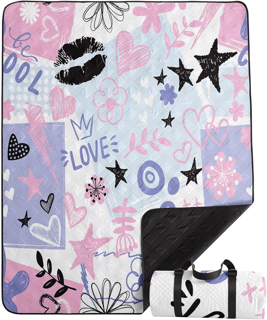 Manta picnic estampado grafiti rosa y morado impermeable