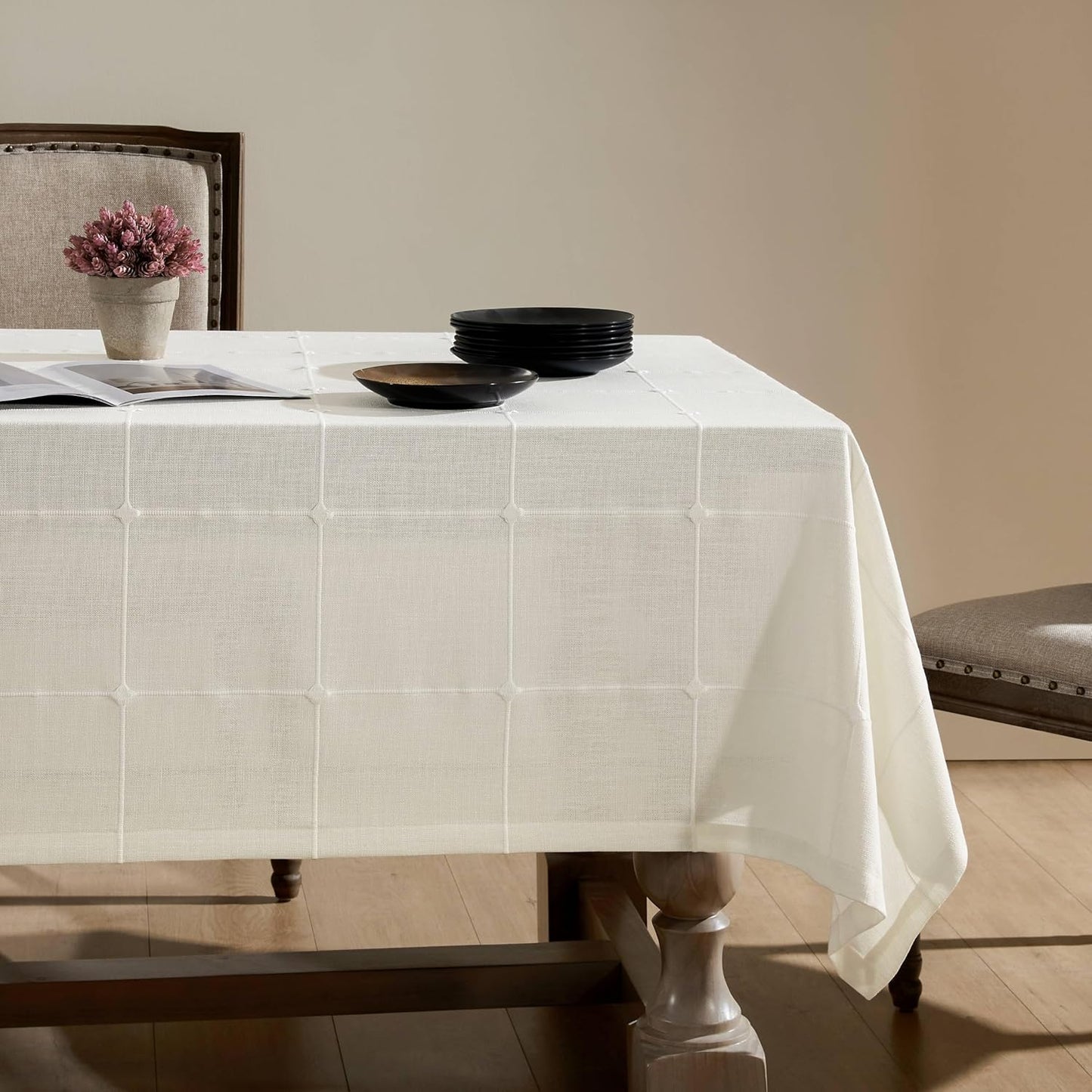 Mantel lino algodón cuadriculado 60x120pulg resistente agua