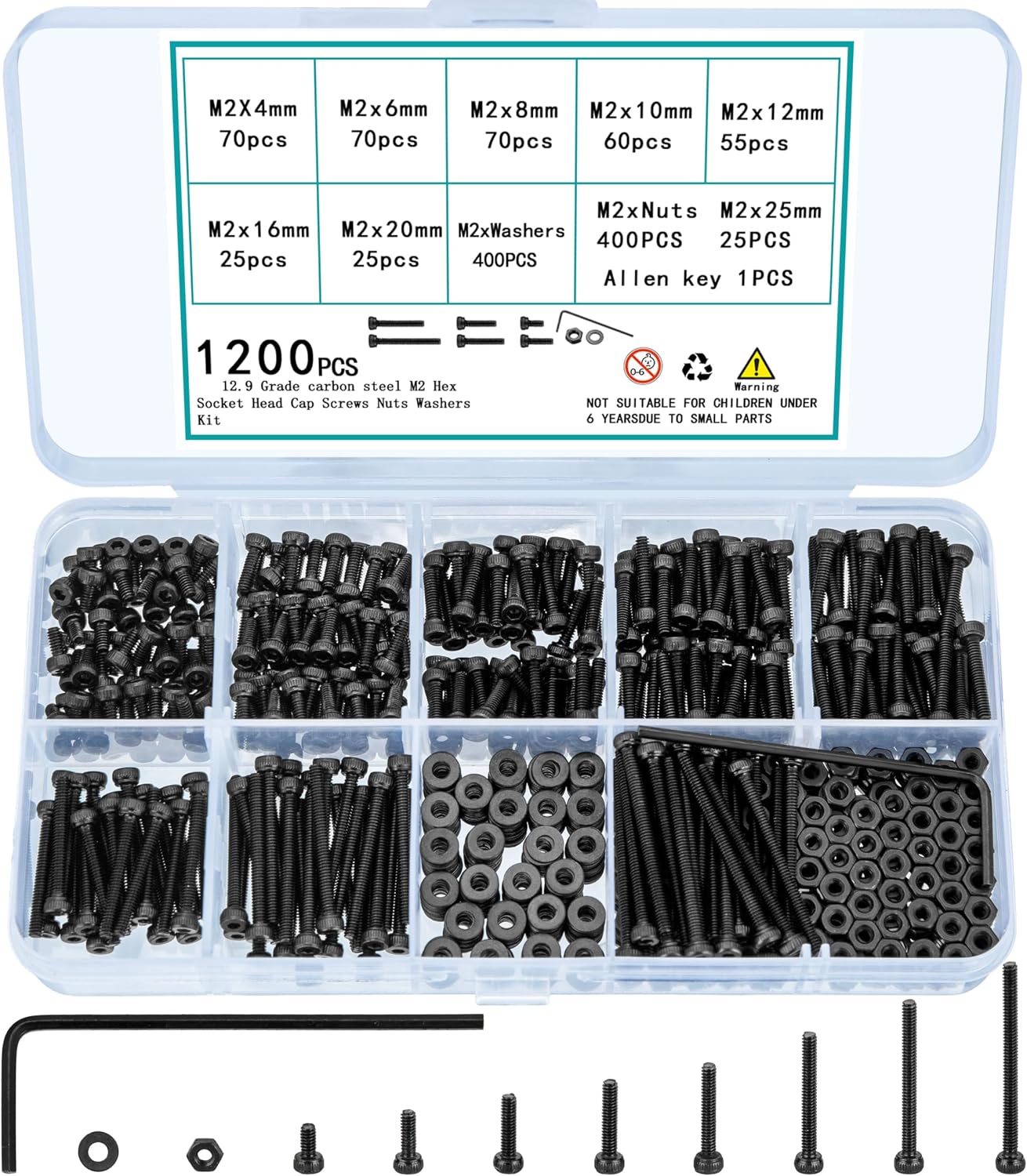 Set 1200 Pzas S y tuercas M2 hexagonales