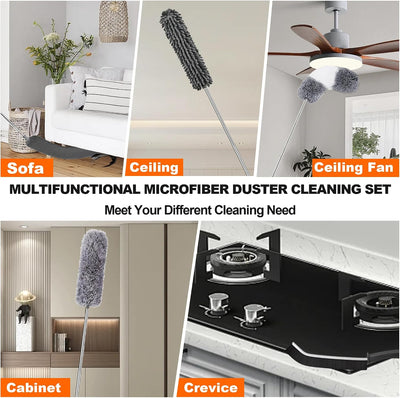 Plumero microfibra extensible 100pulg con 4 cabezales lavables 7uds