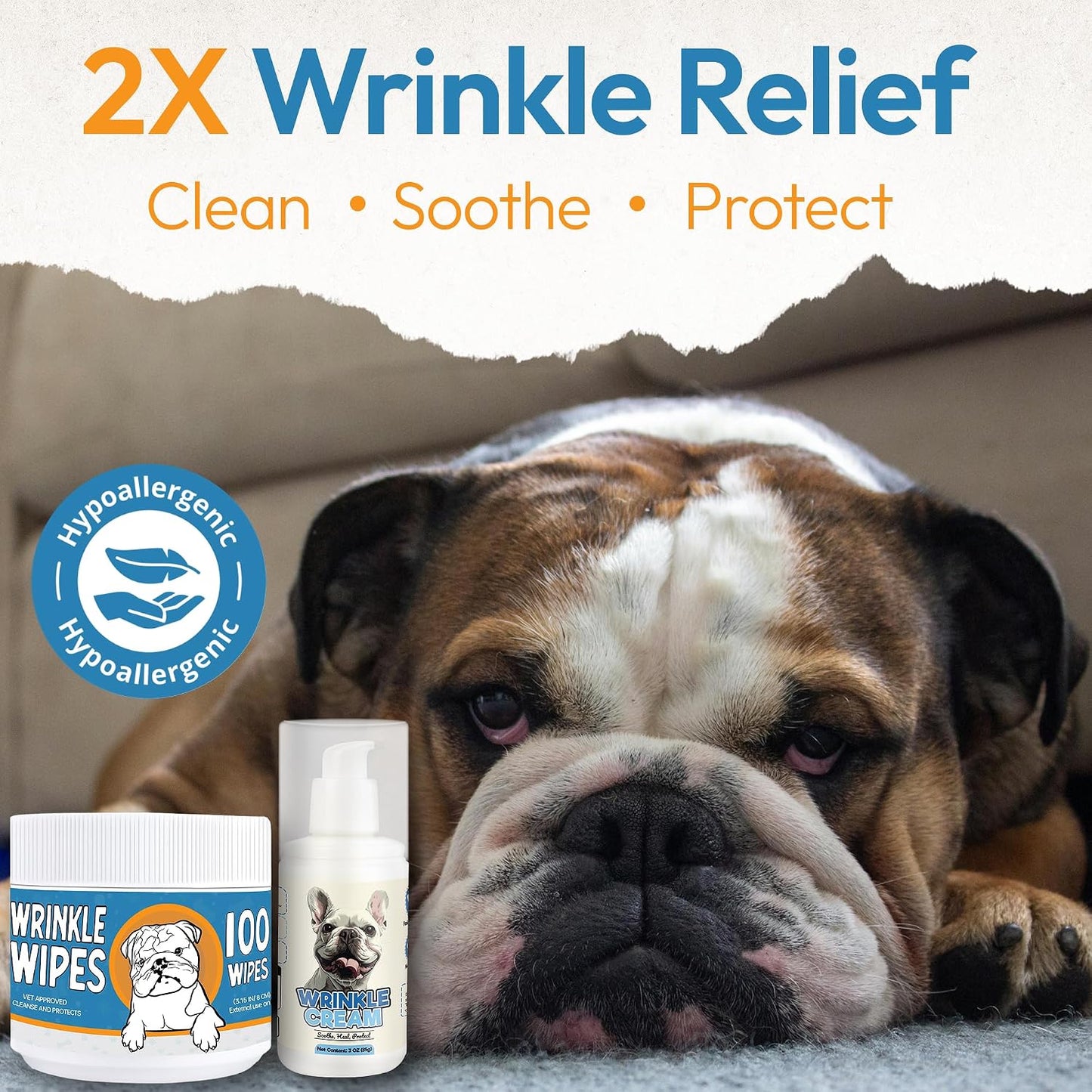 Toallitas antiarrugas y crema para perros 100 pzas 3oz