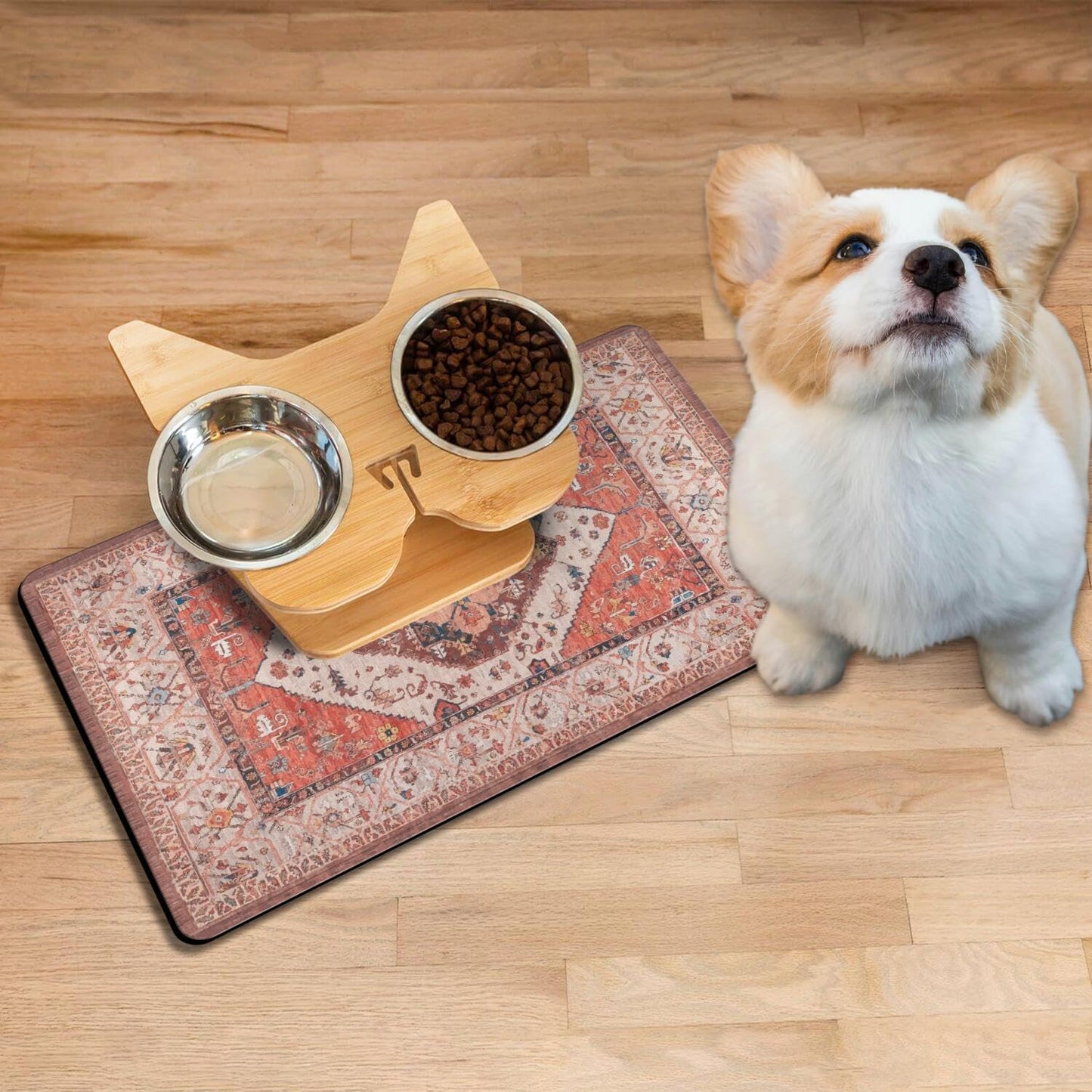 Tapete comida mascotas impermeable 12x20 con base antideslizante