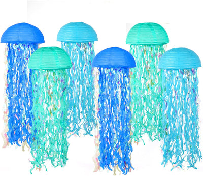 6 Pzas Lámpara Papel Pulpo Azul Tema Mar