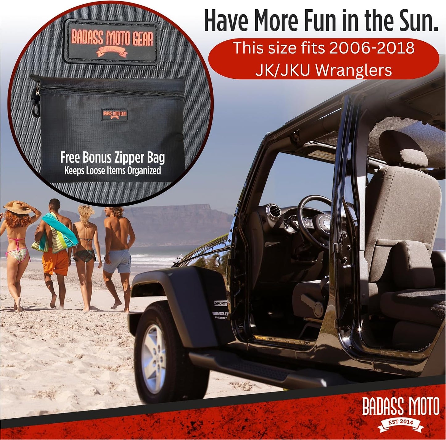 Parasol Jeep Wrangler malla UV reducción viento ruido