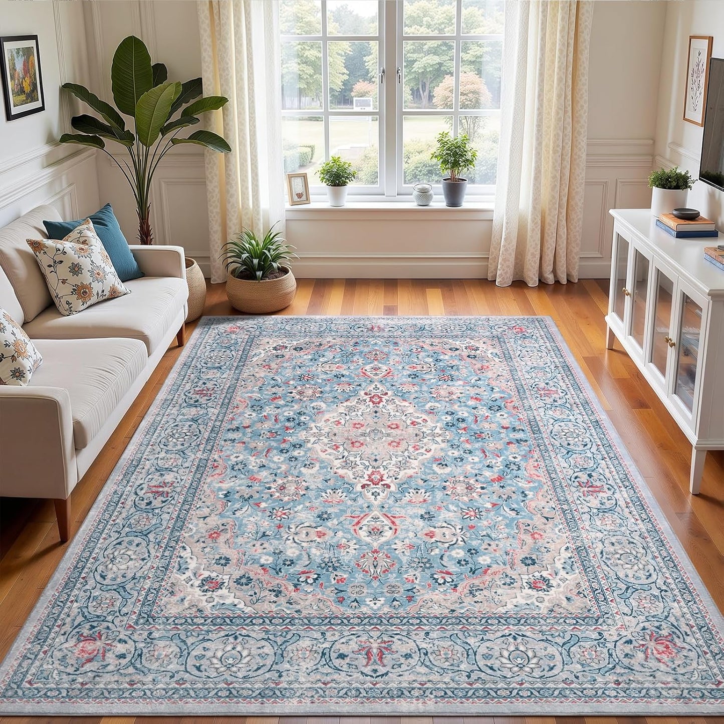 Alfombra bohemia azul 4x6ft antiderrap dormitorio cocina