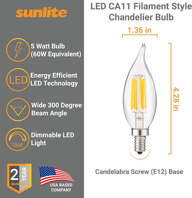 12 Bombillas LED Filamento E12 5W 4000K Blanco Frío