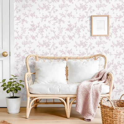 Papel tapiz vintage rosa con flores pájaros 17.7x354pulg dormitorio