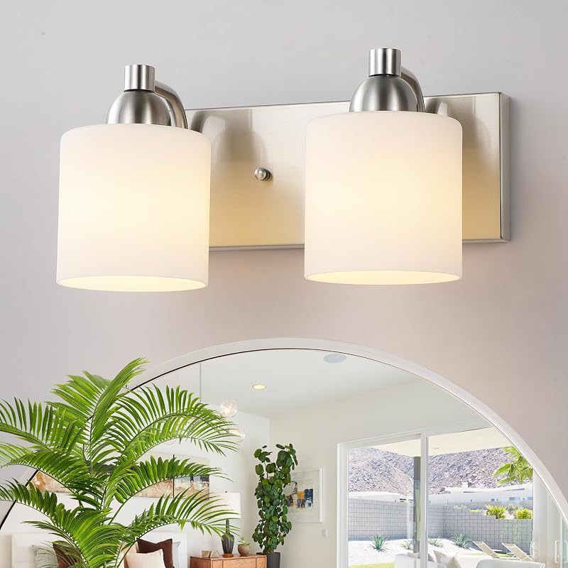 Lámparas baño vidrio lechoso acero inox níquel cepillado E26