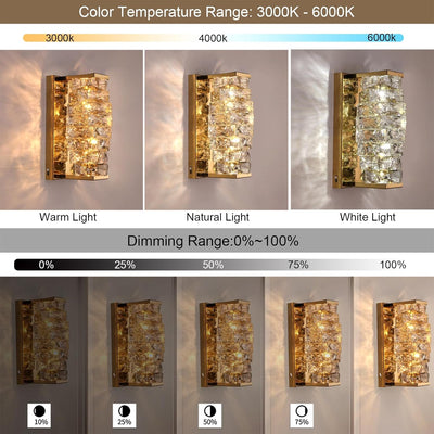 Aplique pared cristal dorado LED regulable sala