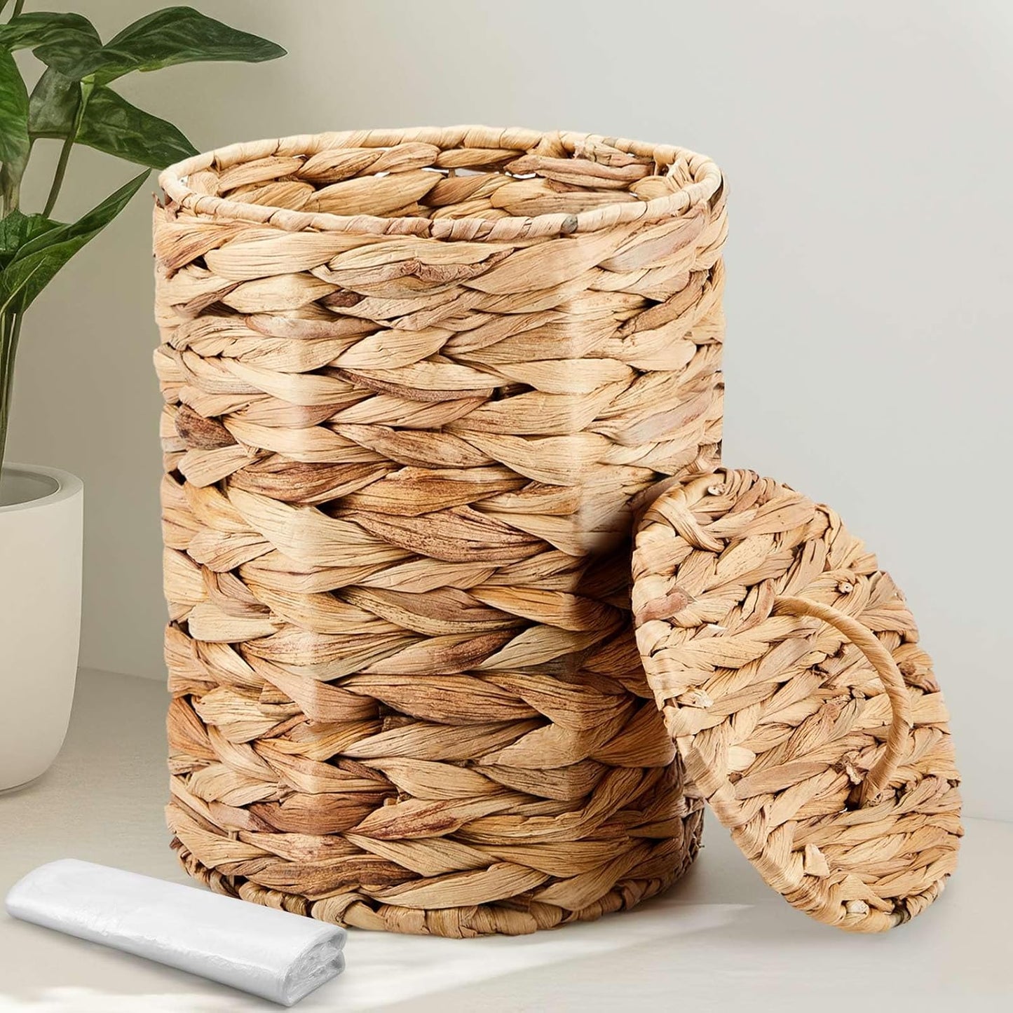 Cubo basura mimbre 3gal con tapa asa 100 bolsas plástico