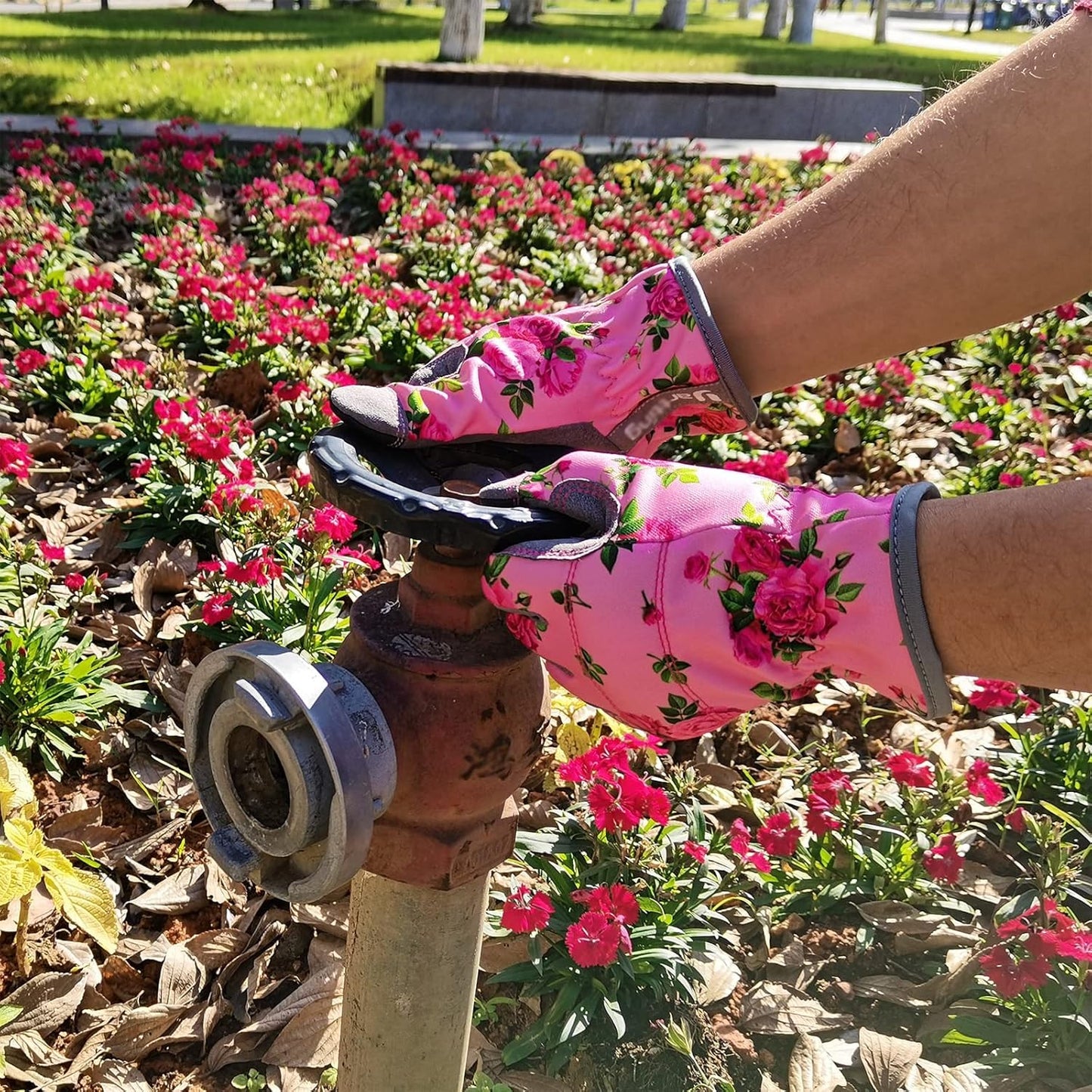 Guantes cuero jardinería mujer flexibles transpirables talla S rosa