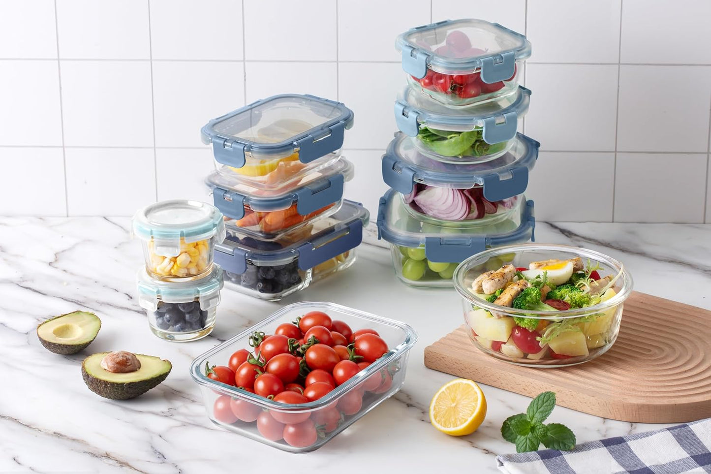 Set 32 Pzas Recipientes Vidrio Borosilicato con Tapas