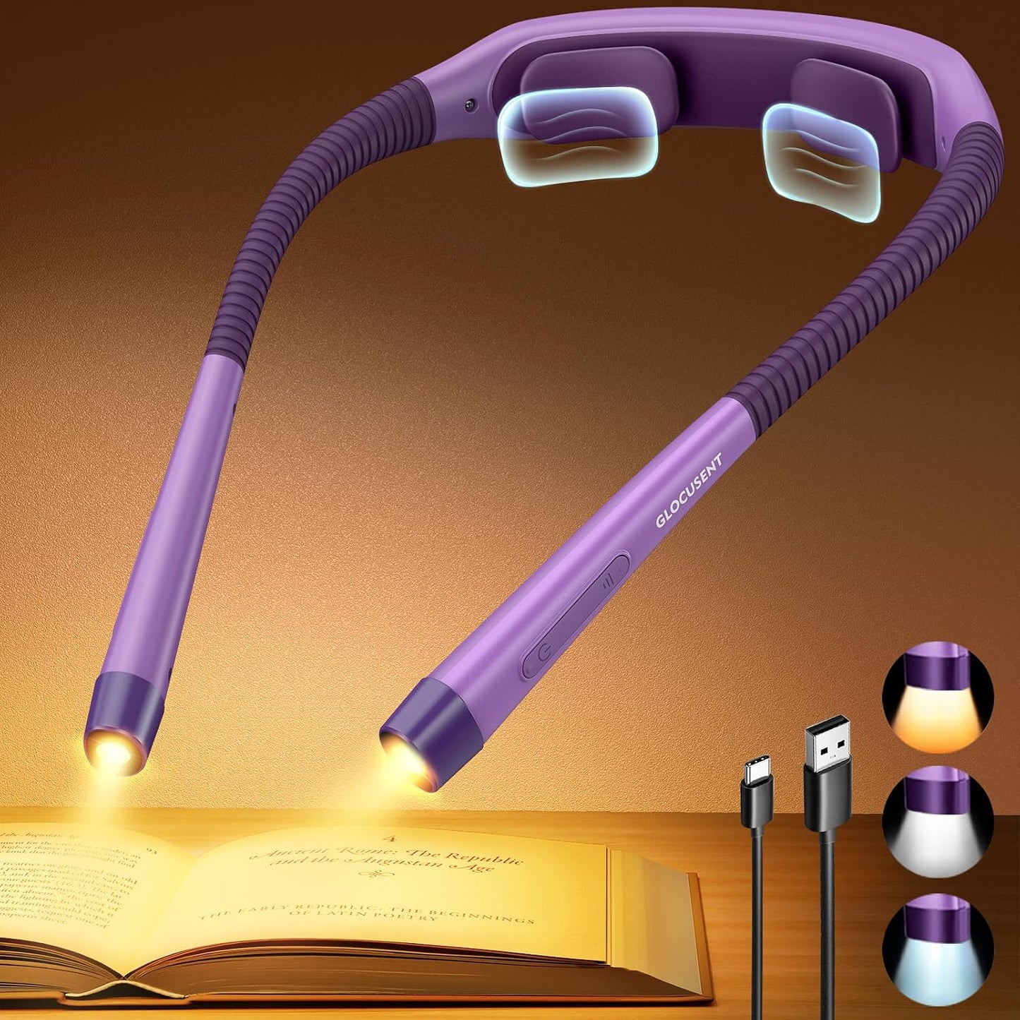 Luz de cuello ergonómica recargable 1600mah 3 colores 5 brillo