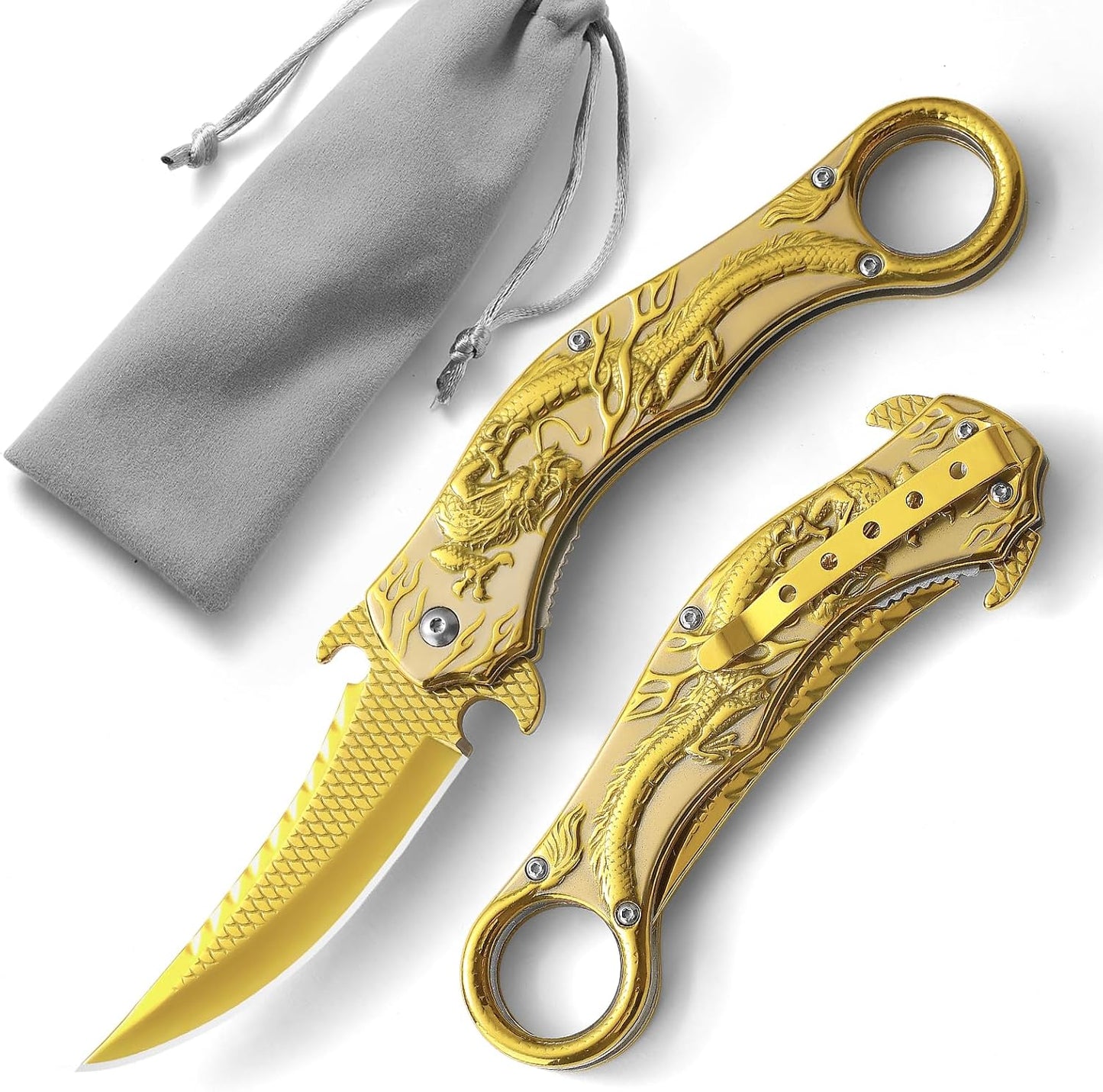 Cuchillo plegable 3.5pulg patrón dragón 3D con clip