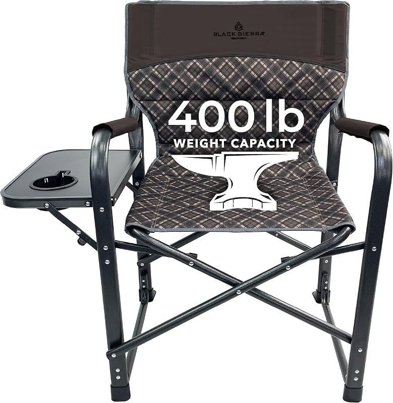 Silla plegable exterior XL 400lb con mesa y respaldo alto