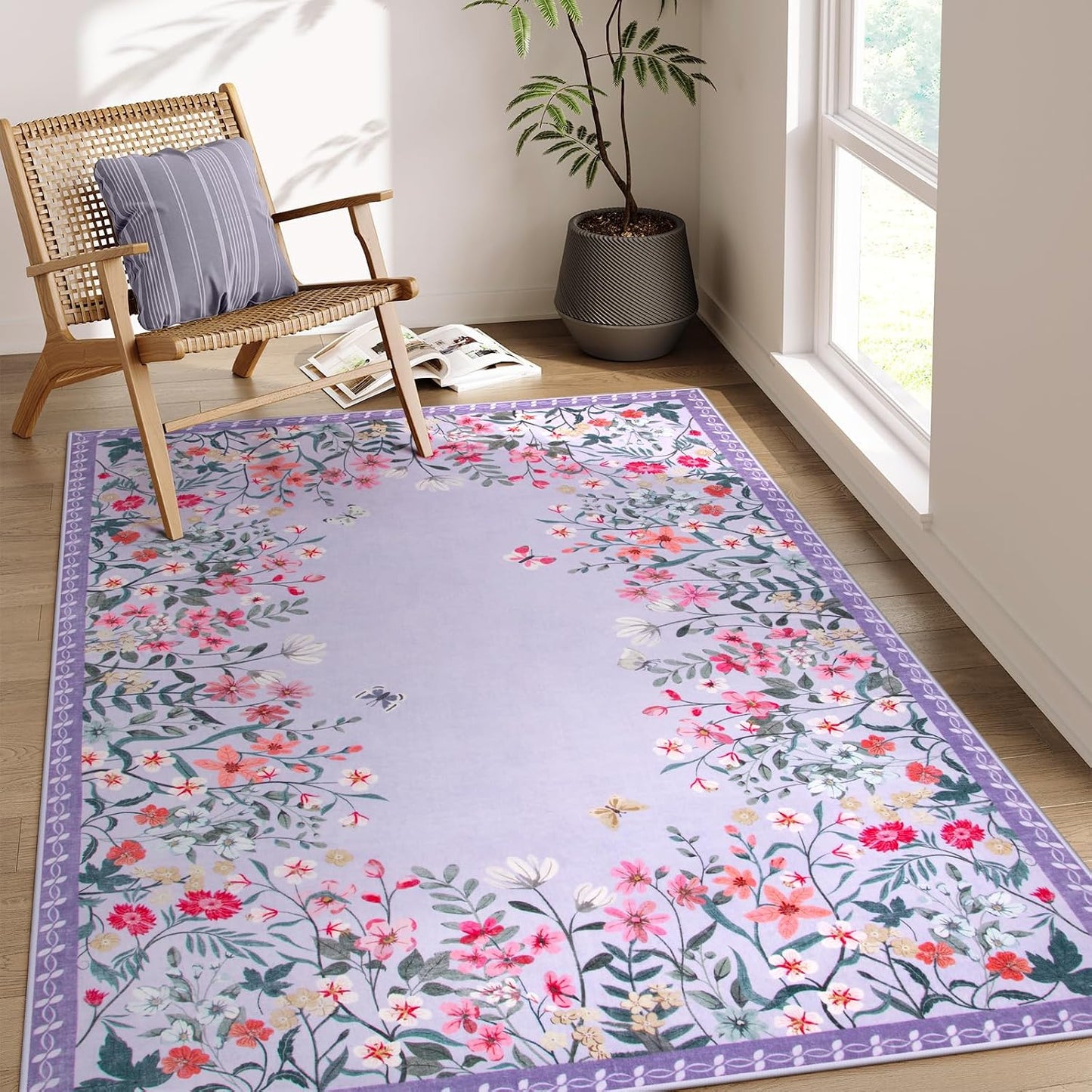 Alfombra lavable morada 4x6ft antiderrap dormitorio