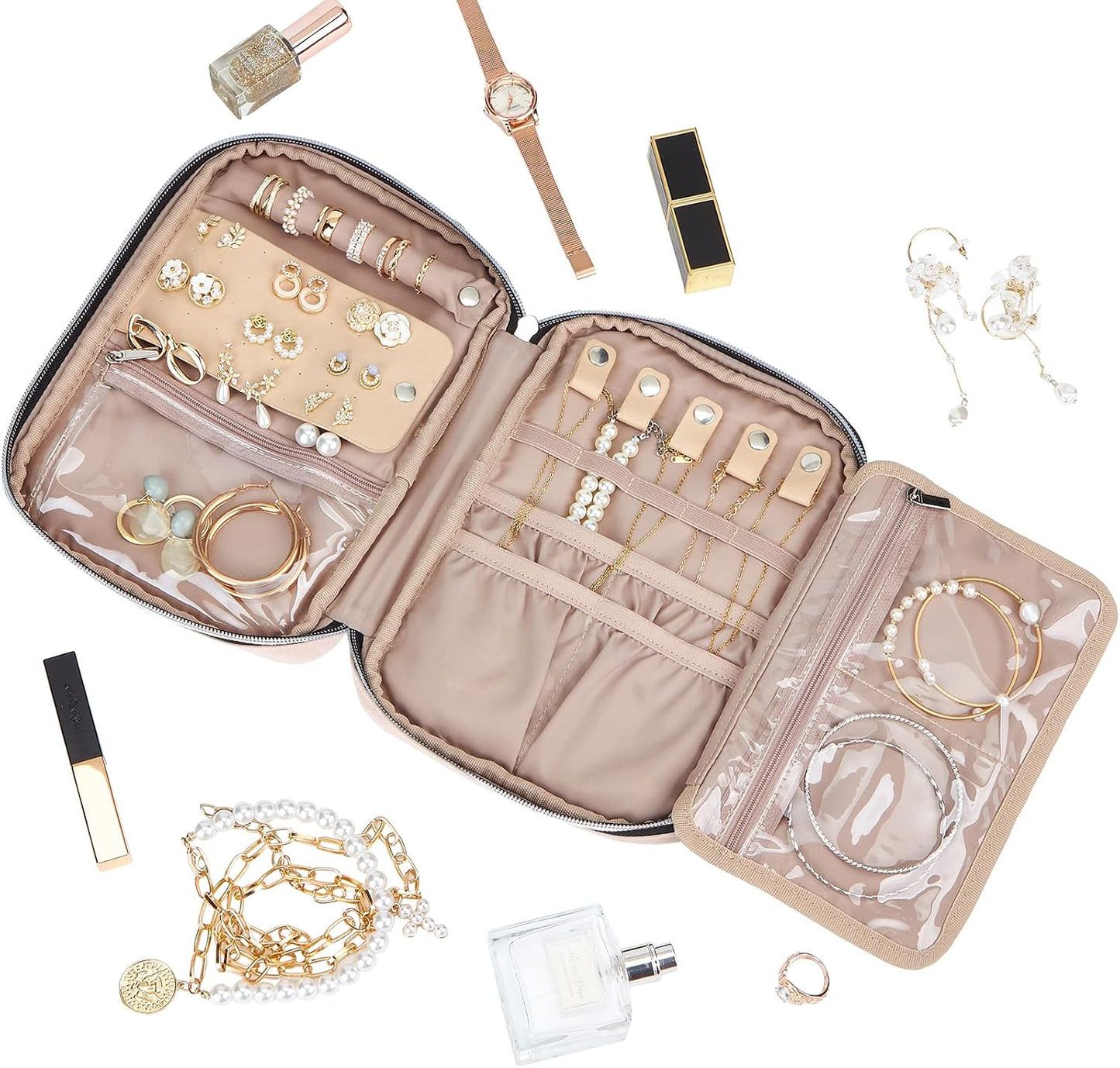 Estuche joyas viaje portátil para aretes anillos collares