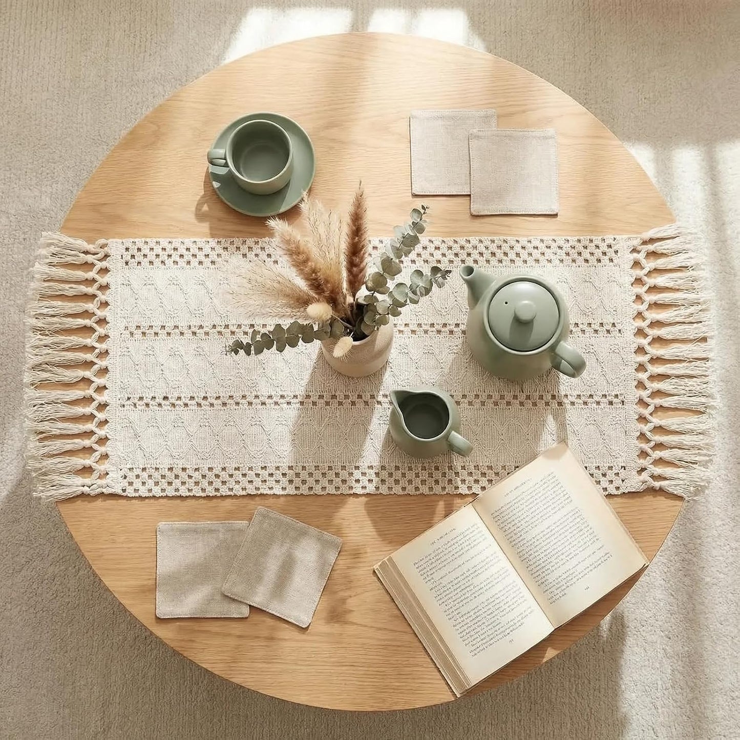 Camino mesa bohemio 36pulg beige para dormitorio y mesita noche