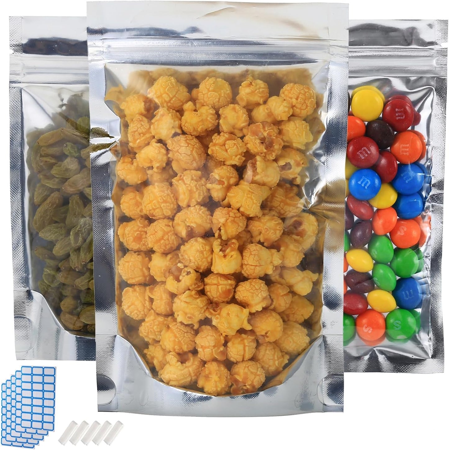 300 Bolsas Mylar Recerrables 3.5x5.5 Aluminio Plateado