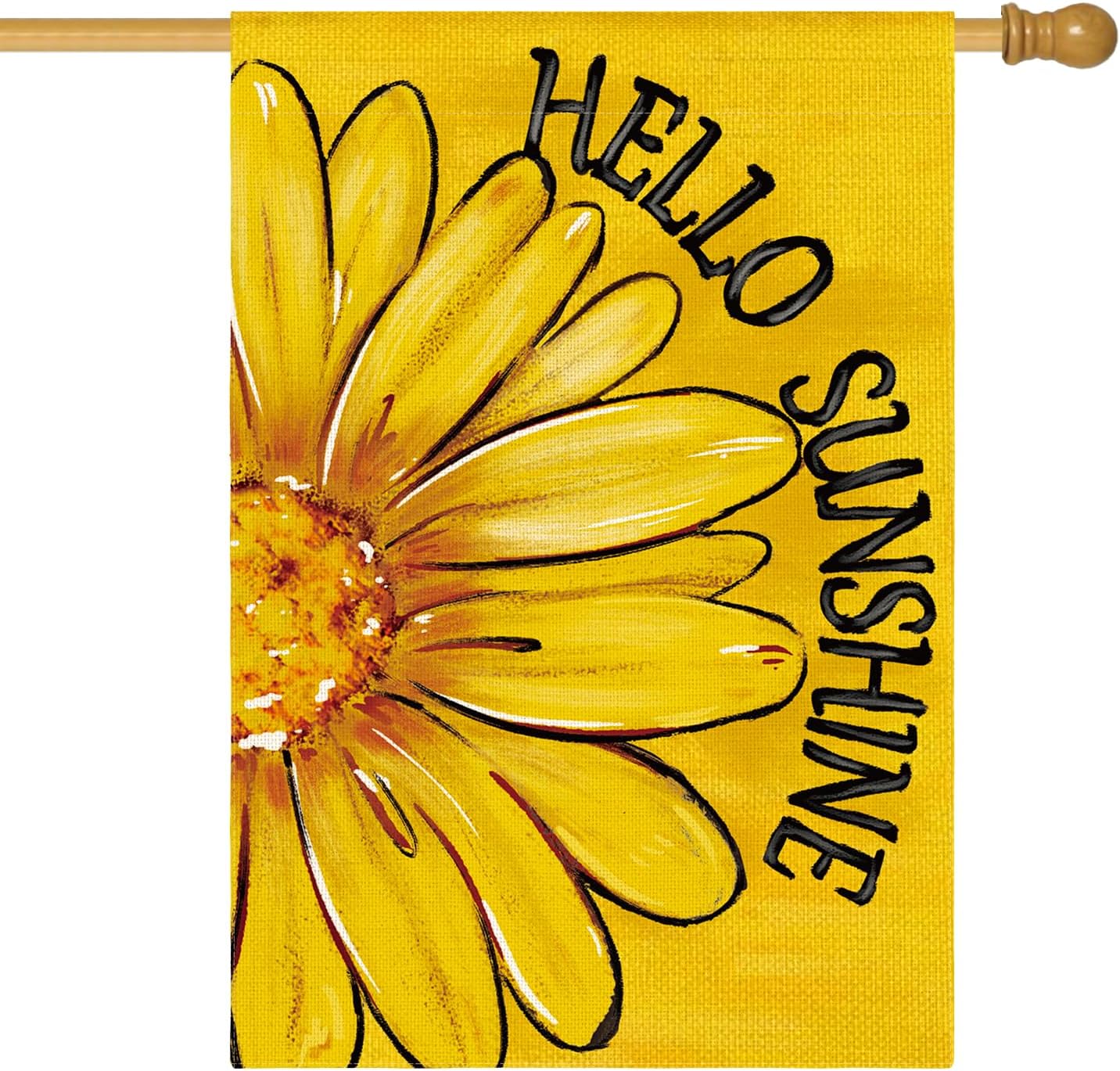 Bandera Hello Sunshine 28x40pulg doble cara floral amarillo