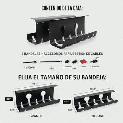 Bandeja cables escritorio sin taladro pack 2 soporte regleta