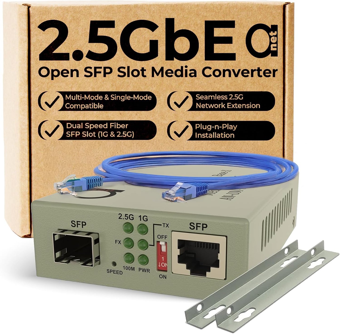 Convertidor Ethernet a fibra 2.5G SFP dual 1G 100Mbps
