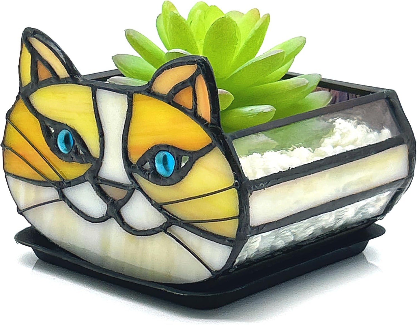 Maceta gato amarilla vitrales 4.33x3.54pulg