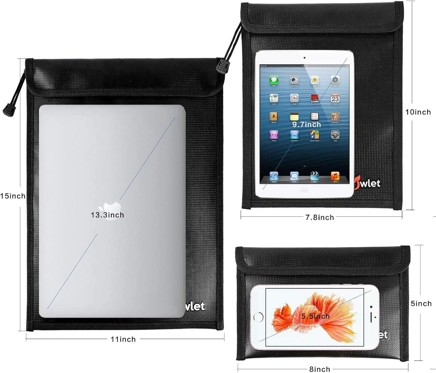 Bolsa documentos ignífuga impermeable set 3 con cremallera