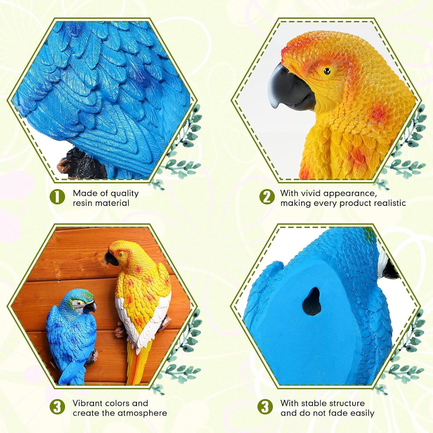 2 Pzas Estatuas Loros Jardín Azul Amarillo
