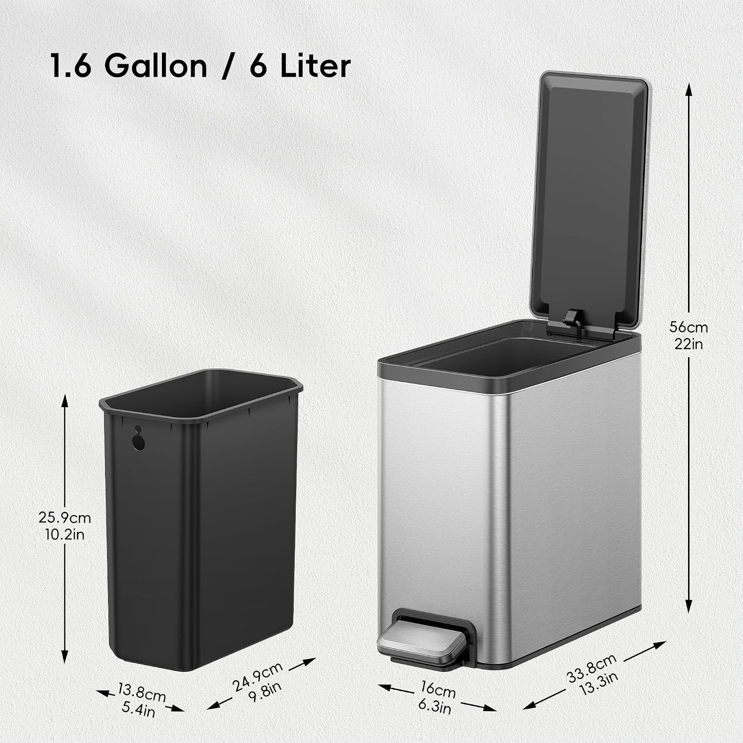 Cubo basura acero inox 6L con tapa y pedal
