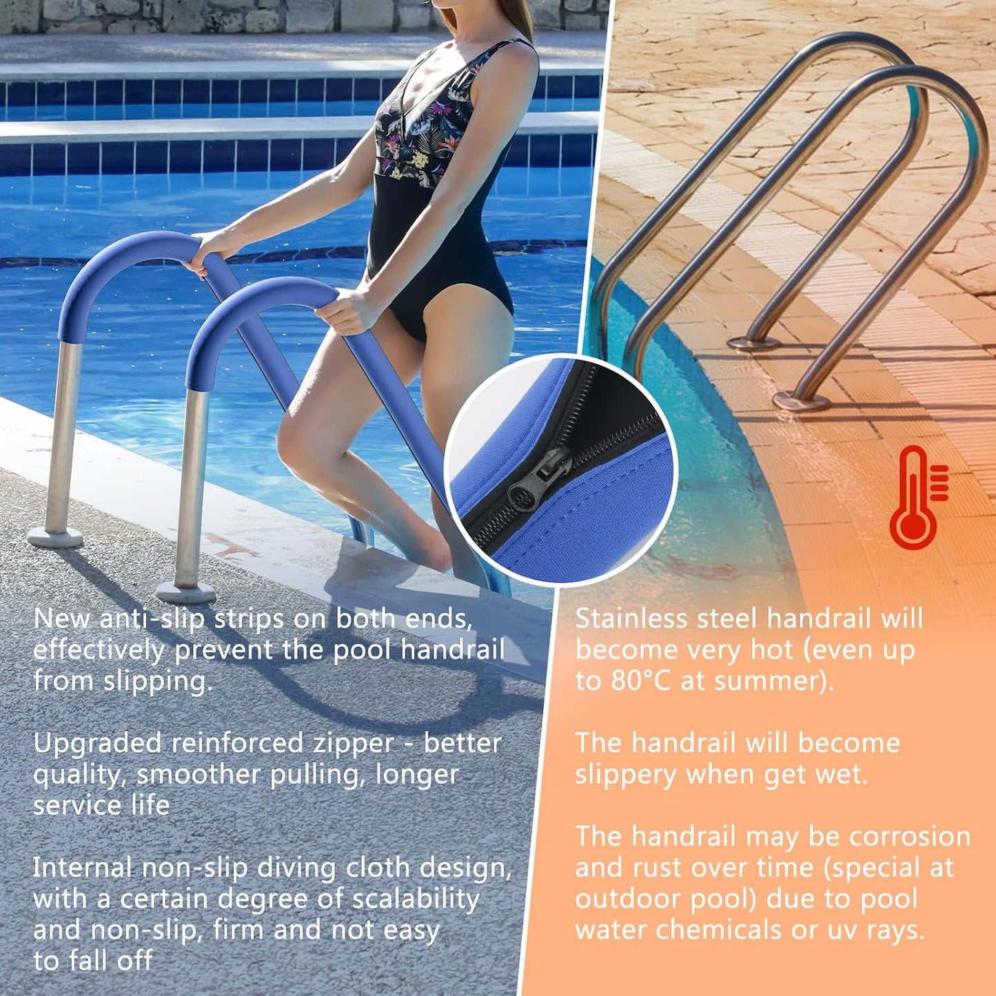 Fundas pasamanos piscina 4ft con cremallera barandilla 48pulg