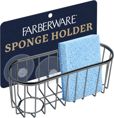 Soporte de esponja para fregadero Farberware de metal cepillado con triple ventosa