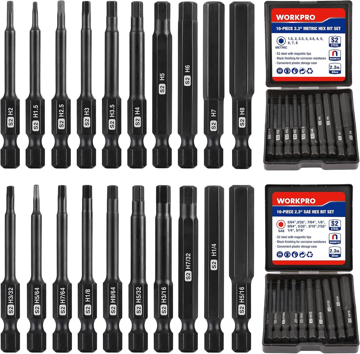 Set 20 brocas Allen S2 acero magnético 1/4pulg 2.3pulg