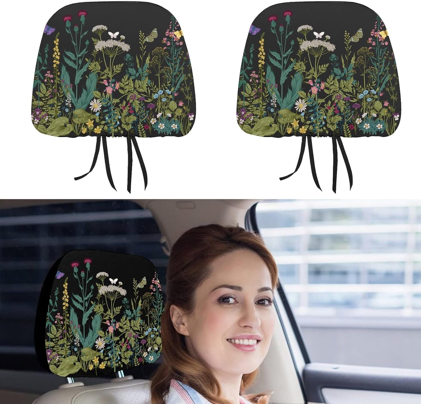 2 Fundas Reposacabezas Coche Universal Flores Mariposas