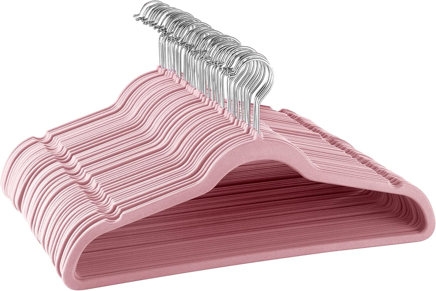 50 Perchas Terciopelo Flocado con Ganchos Inox Rosa