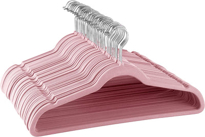 50 Perchas Terciopelo Flocado con Ganchos Inox Rosa