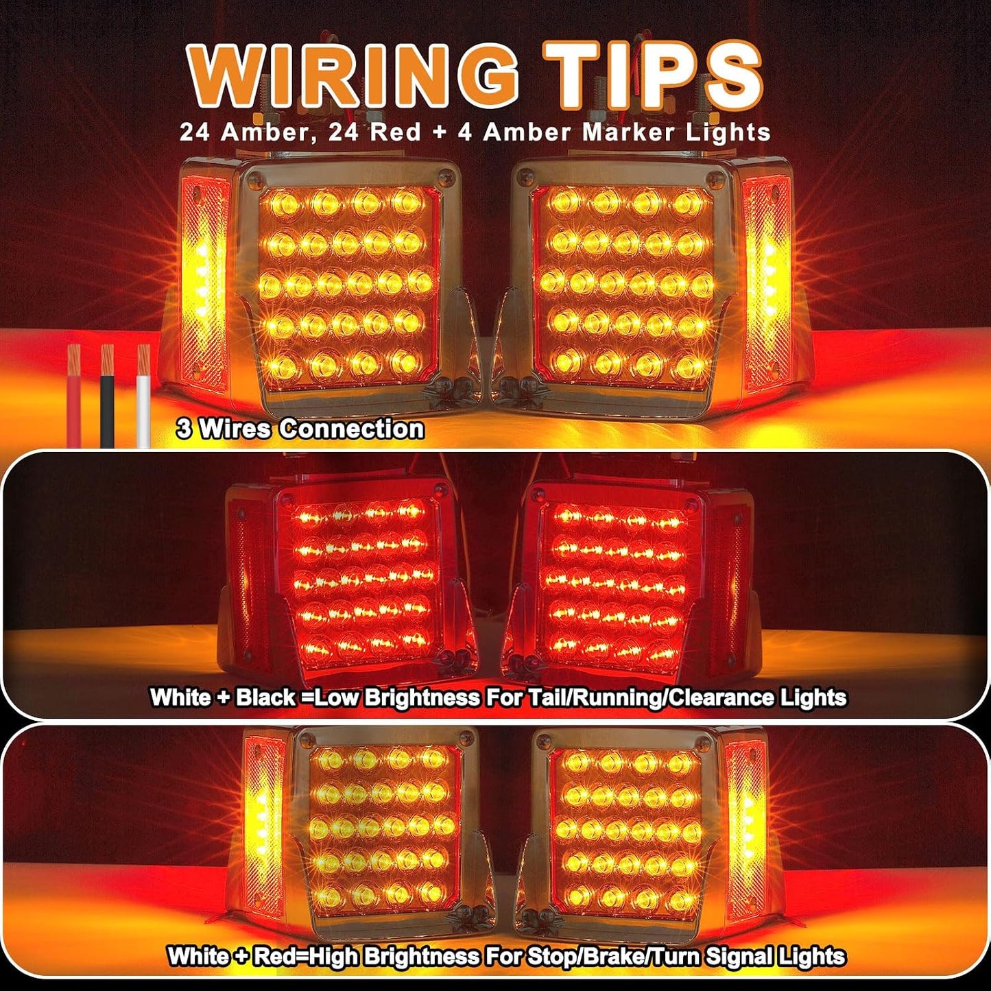 2 Luces Cuadradas Doble Cara Ámbar/Roja 52 LEDs