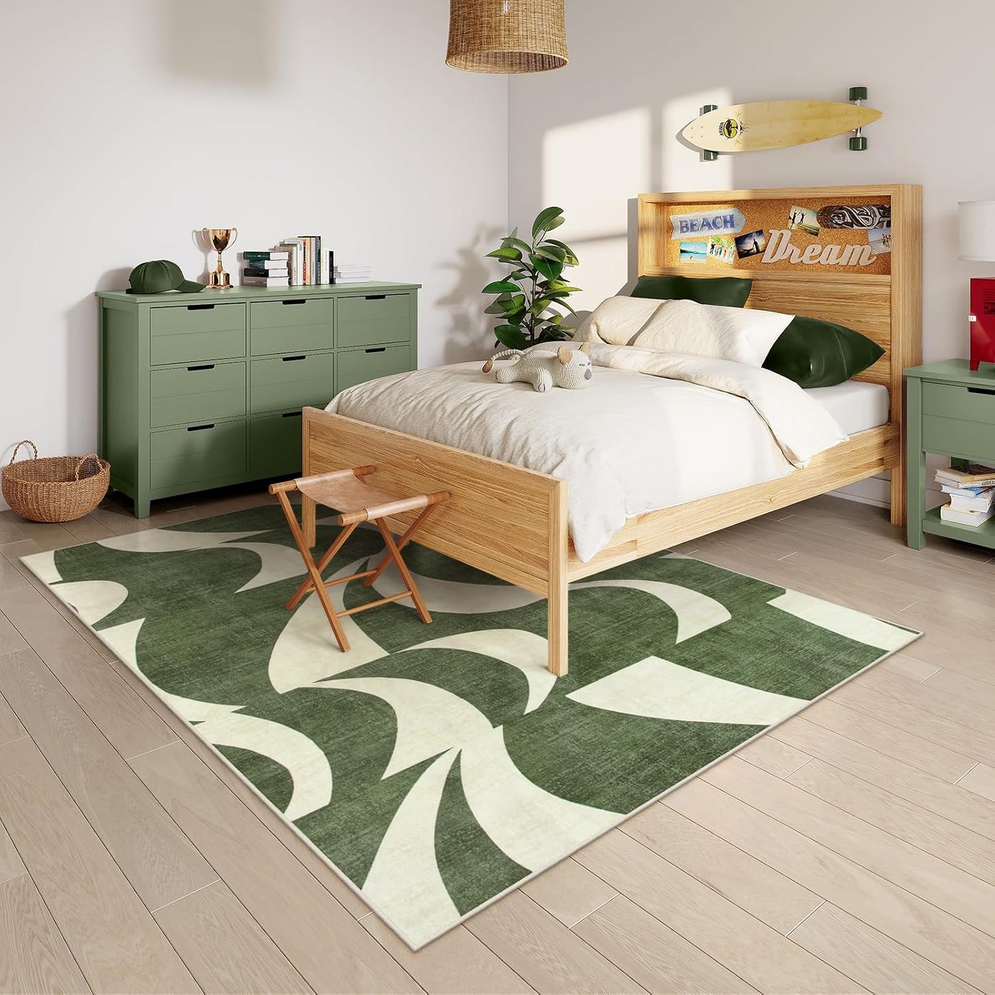 Alfombra abstracta 5x7ft suave antiderrap verde