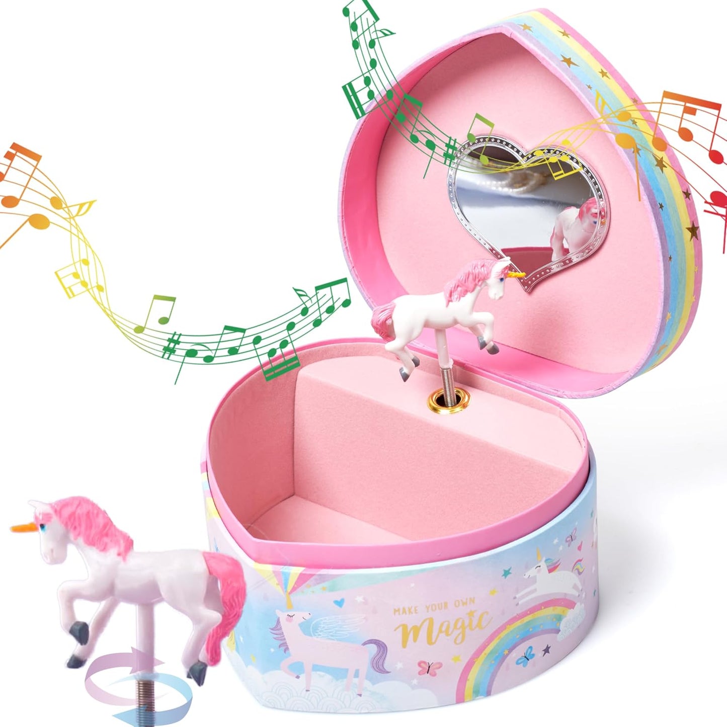 Joyero unicornio giratorio plástico resistente con espejo