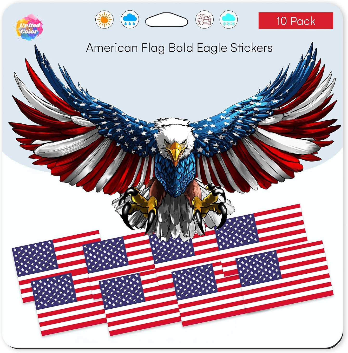 Adhesivo bandera USA 8x4pulg impermeable con águila pack 2