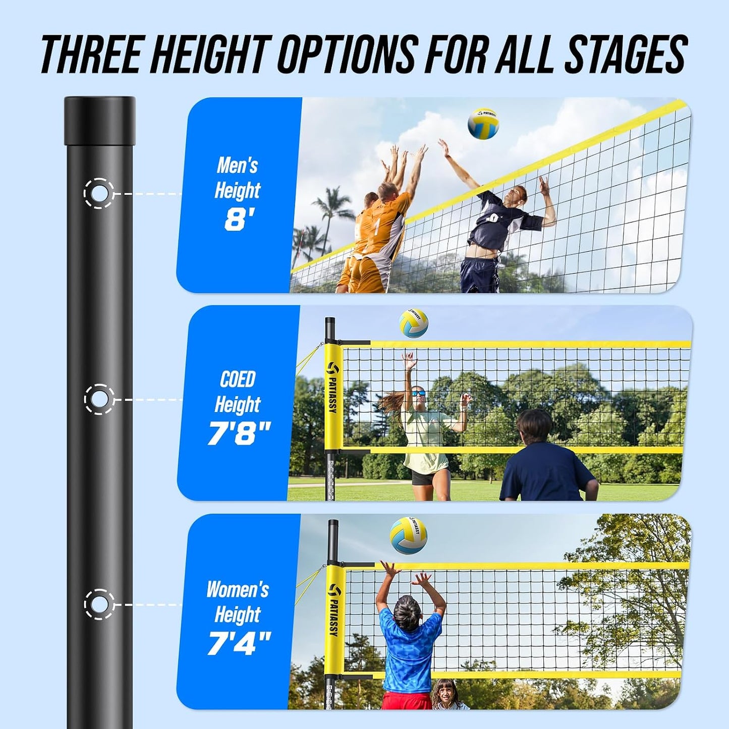 Sistema voleibol exterior portátil poste ajustable