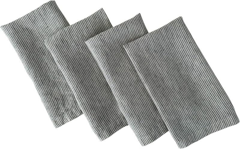 Set 4 Servilletas Lino Puro Lavado Piedra Raya Negra